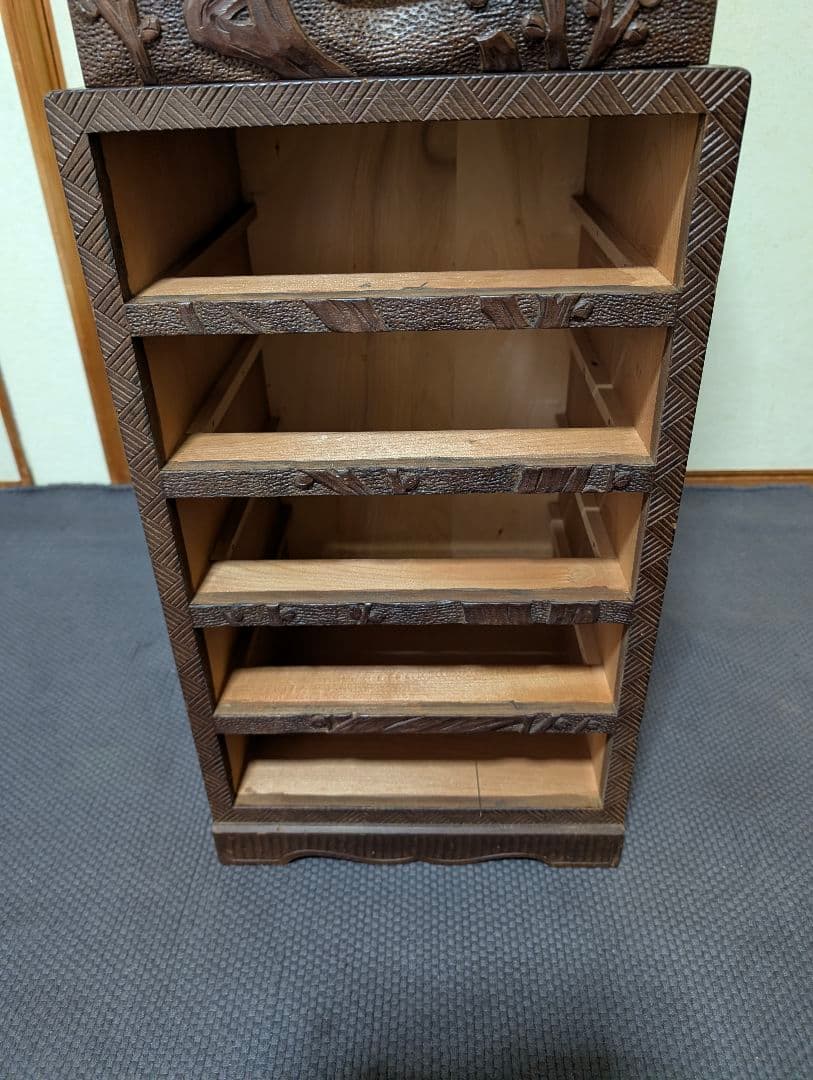 日光彫り木製 5段引き出し 小物収納