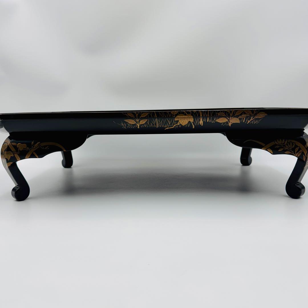 【長野横笛　黒箪花蒔絵香盆　膳　卓】漆芸　木箱　伝統工芸　明治　京漆器　秋草