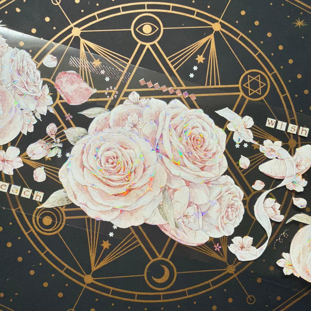 【8950】海外　マステ　中古巻　貝殻光マスキングテープ　お花系　ピンク