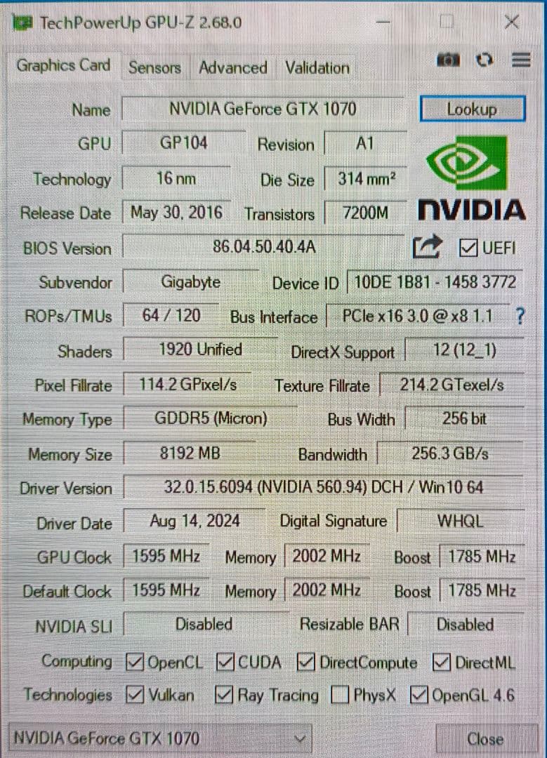 グラフィックボード・グラボ・ビデオカード GIGABYTE GTX 1070