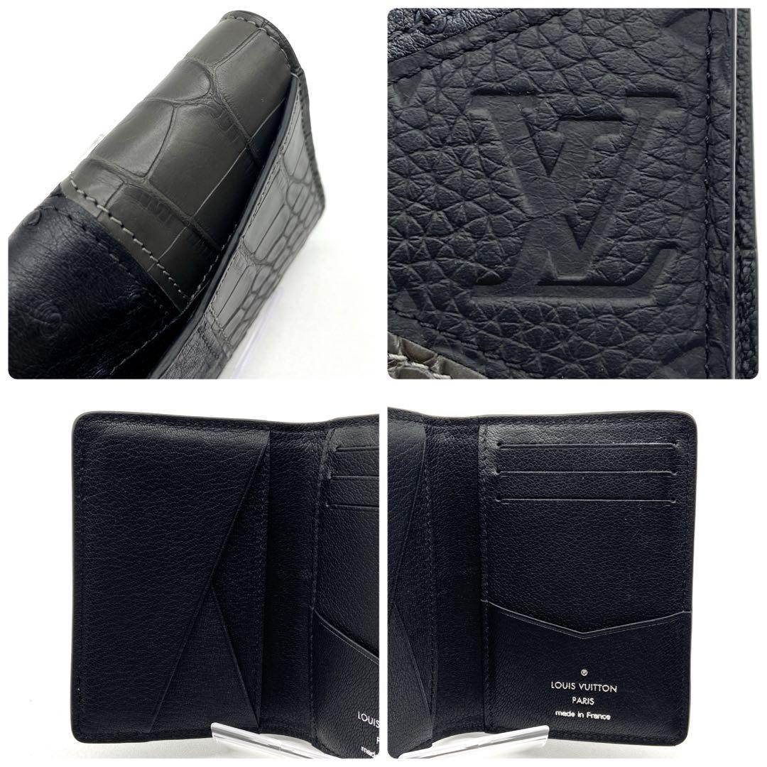 未使用級✨ヴィトン クロコ　オーストリッチ　アンプラント　カードケース　ブラック