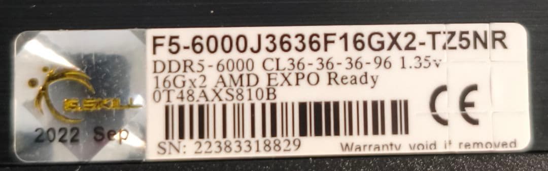 メモリ　G.SKILL　DDR5 6000MHz 16GB×2 32GB
