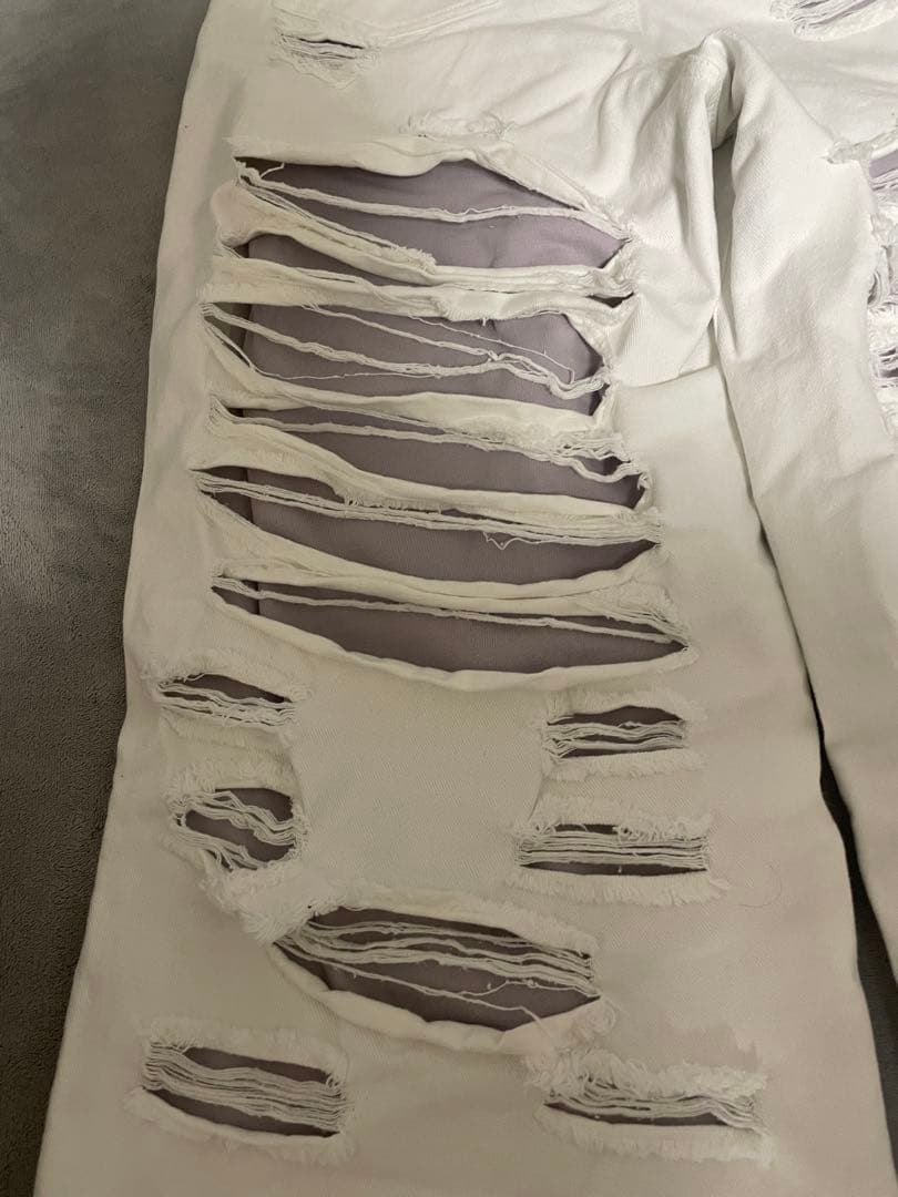 GRANCYスウェットドッキングデザインダメージバギーデニムパンツ ホワイト