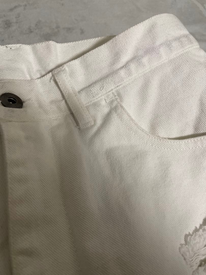 GRANCYスウェットドッキングデザインダメージバギーデニムパンツ ホワイト