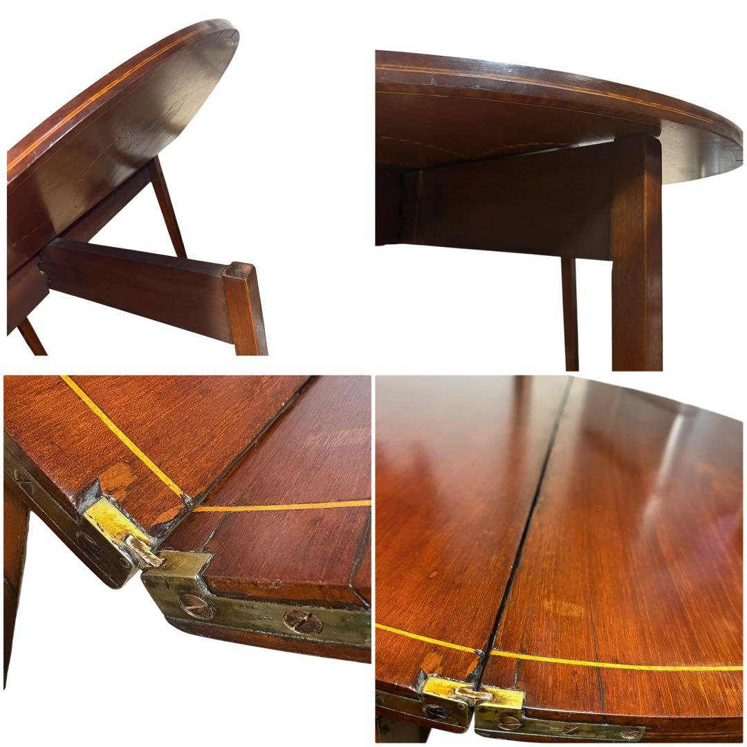 象嵌 ゲートレッグ コンソールテーブル 半円 折りたたみ 円形 アンティーク