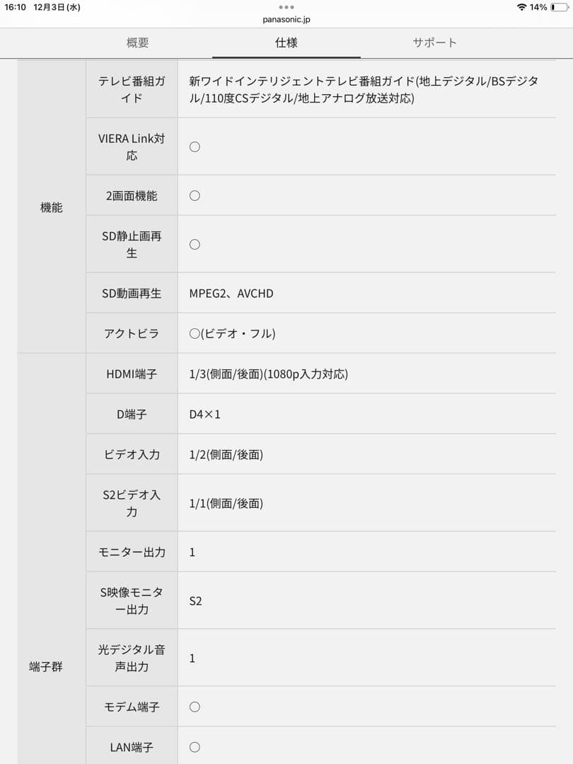 パナソニック　プラズマテレビ　VIERA TH-P42V1 [42インチ]