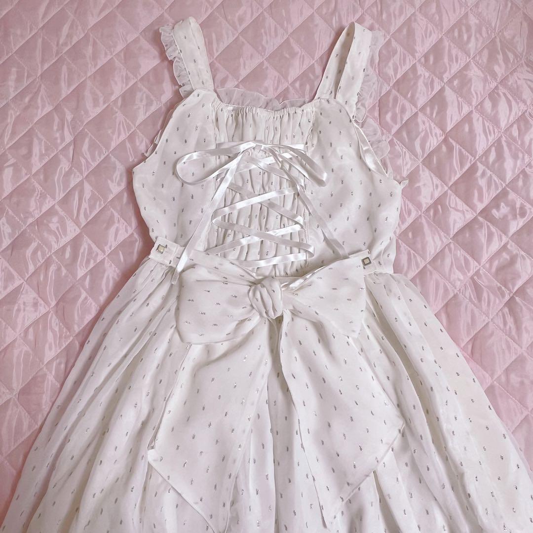 再*。様 【美品】BABY, ジャンパースカート＆リボンコーム　２点セット　白