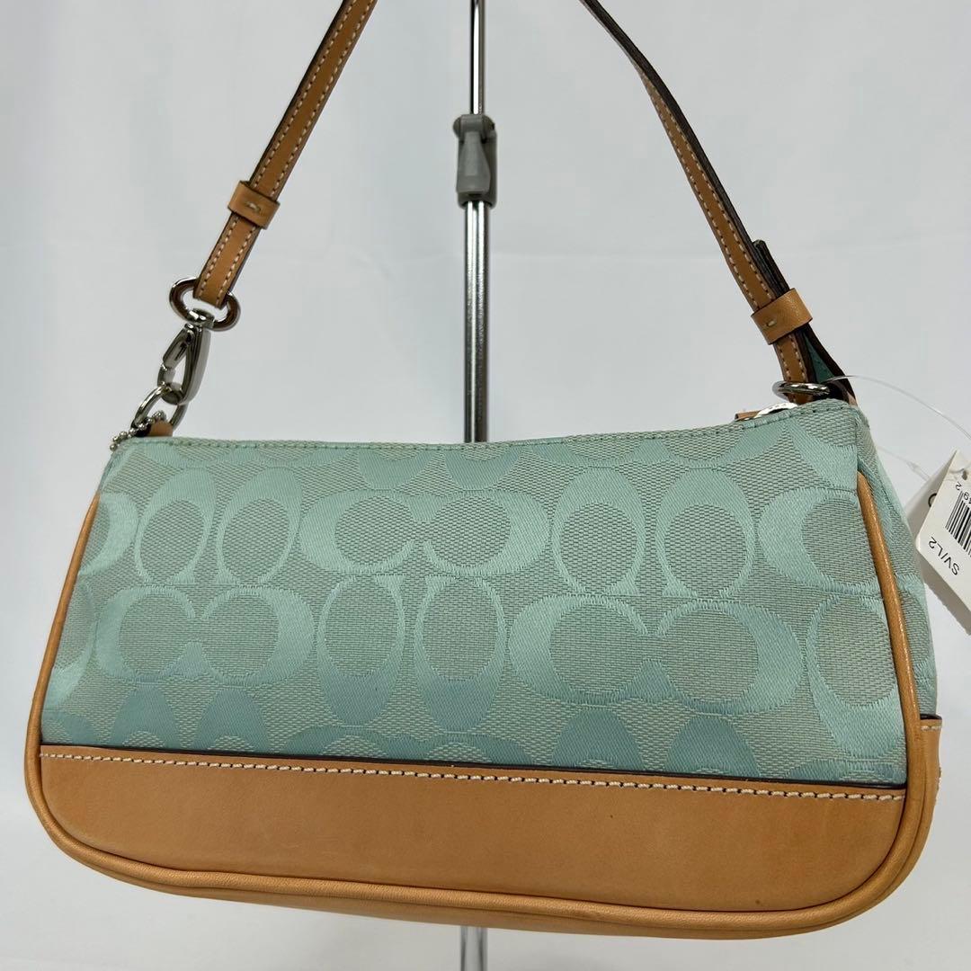 【極美品/カード付】コーチ 6094 ソーホー ワンハンドバッグ 手提げ 水色