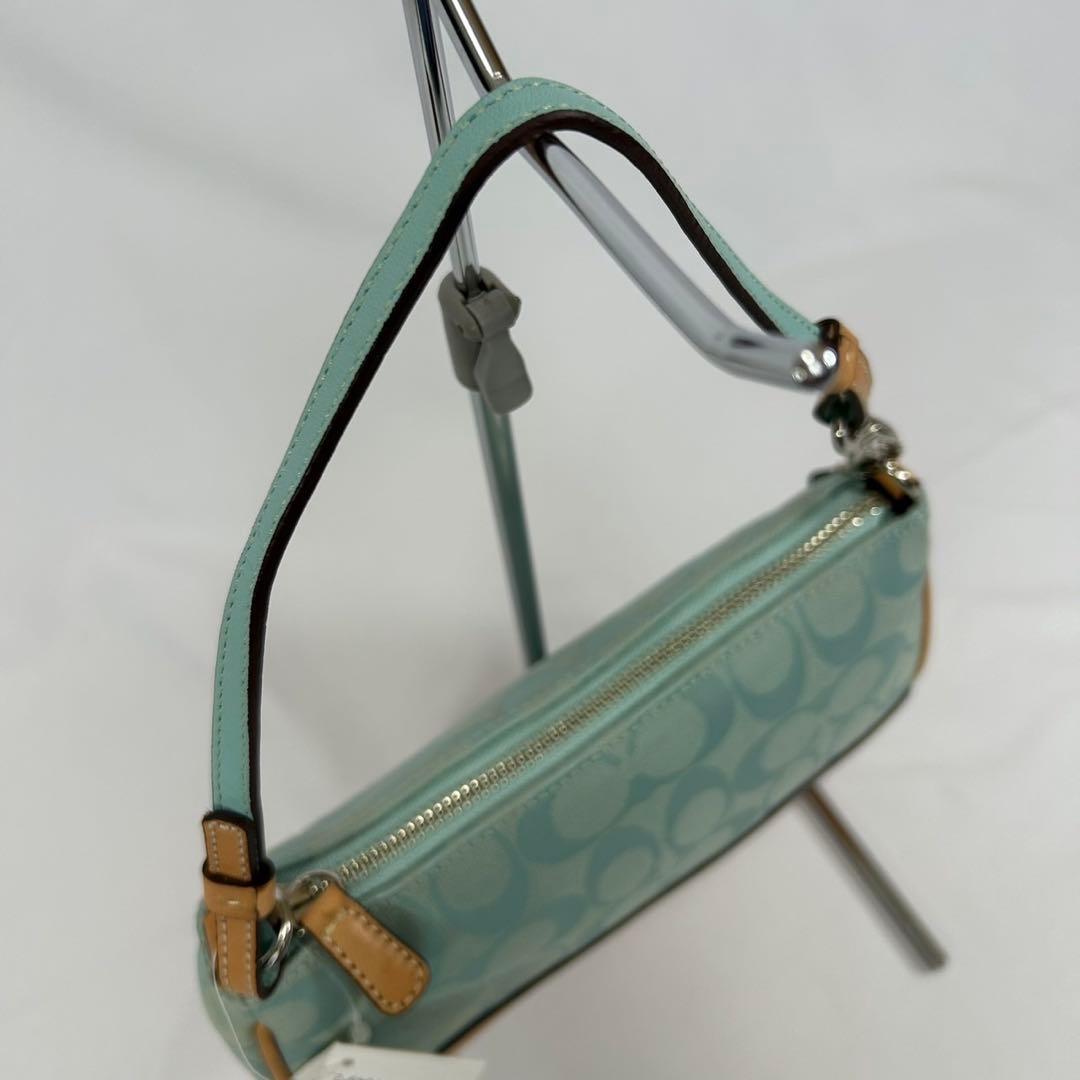 【極美品/カード付】コーチ 6094 ソーホー ワンハンドバッグ 手提げ 水色