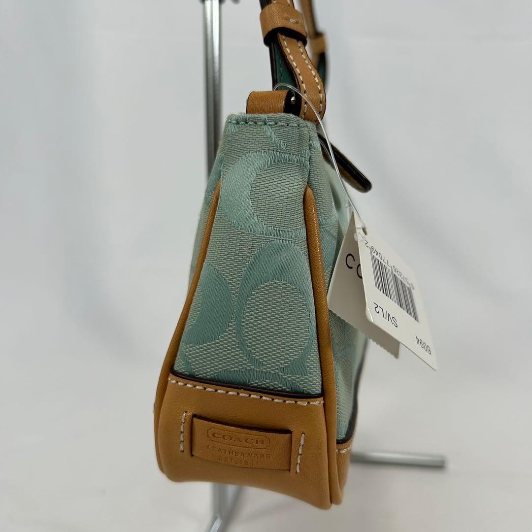 【極美品/カード付】コーチ 6094 ソーホー ワンハンドバッグ 手提げ 水色