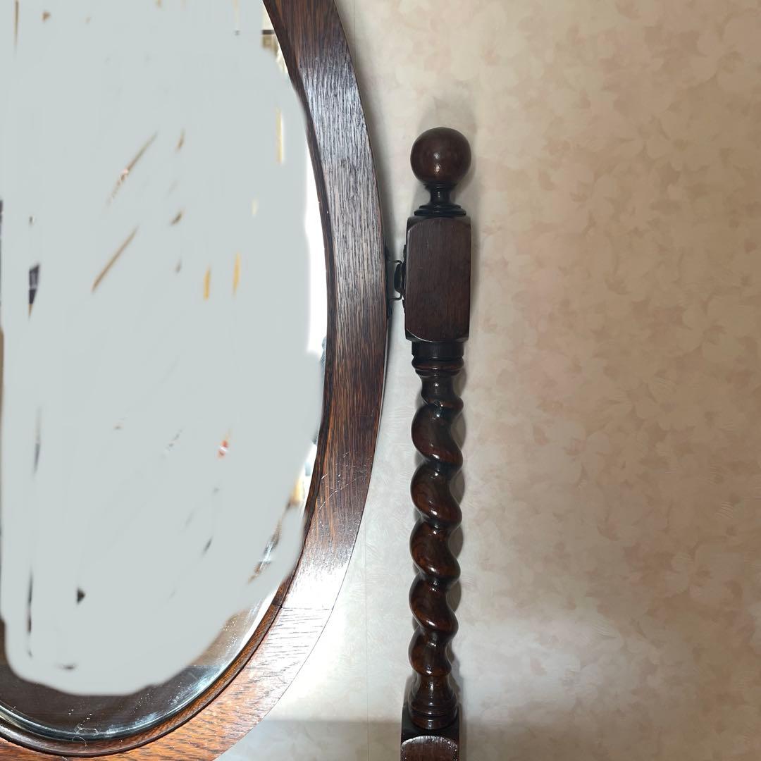 イギリスアンティーク　ミラー付きチェスト　オーク　柱ツイスト　3段引き出し