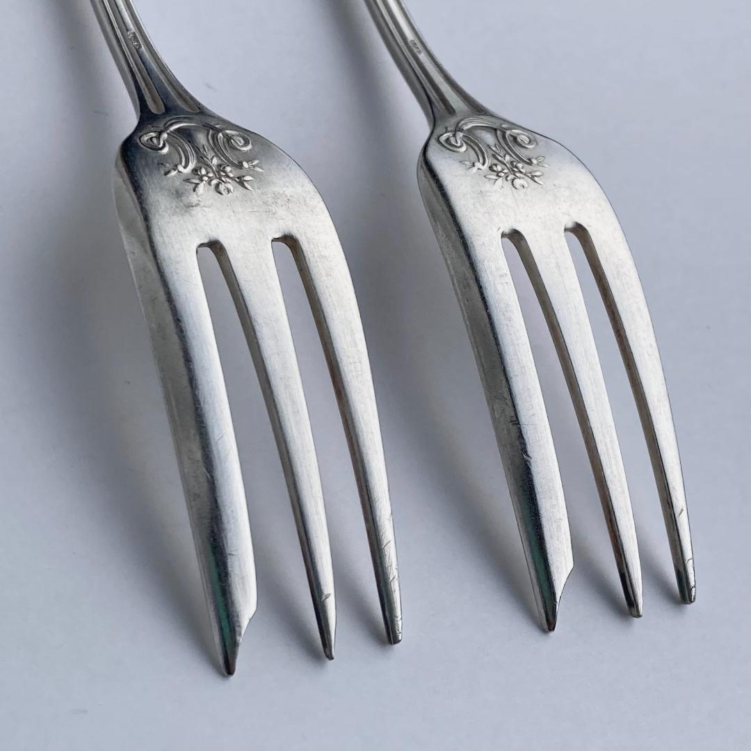 【専用出品】フランスアンティーク＊リボン＆トーチ デザートフォーク 4本