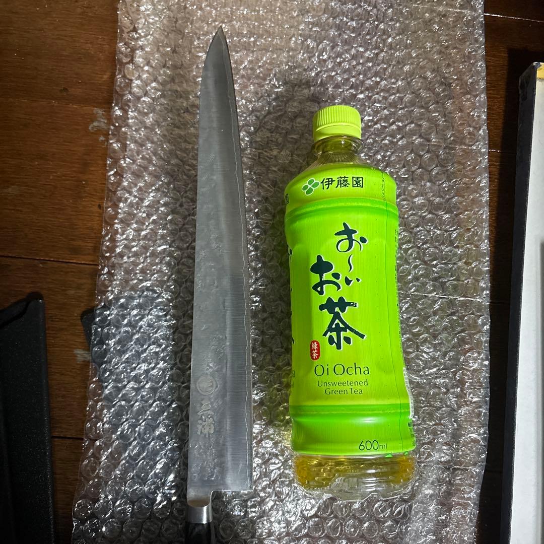 なう様用　銀三鋼 梨地模様 筋引刃渡　約270mm 黒ハンドル