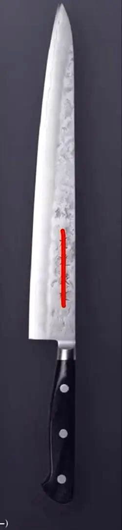 なう様用　銀三鋼 梨地模様 筋引刃渡　約270mm 黒ハンドル