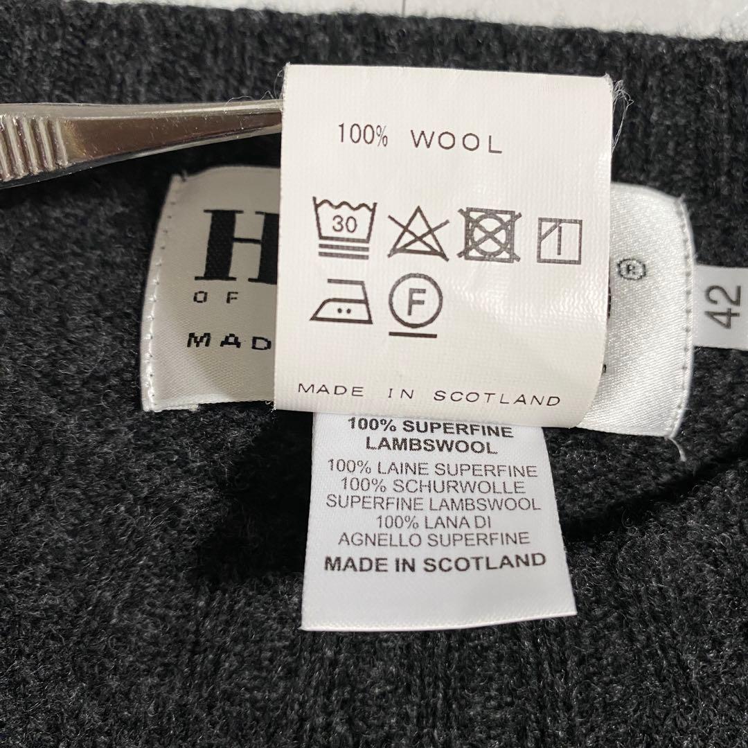 A18401 美品 ハーレーオブスコットランド シェットランドニット 濃灰42