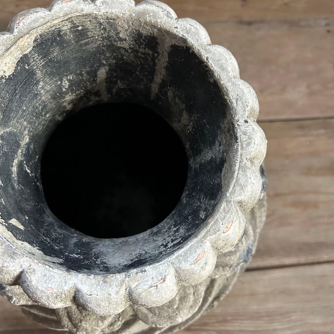 フランスアンティーク 花器 鉢植え 大型ストーンポット 螺旋模様　高さ47.5