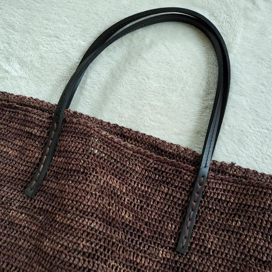 美品大容量サンアルシデ ラフィア トートバック カゴ ブラウン 肩がけ