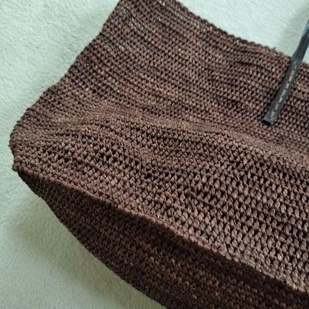 美品大容量サンアルシデ ラフィア トートバック カゴ ブラウン 肩がけ