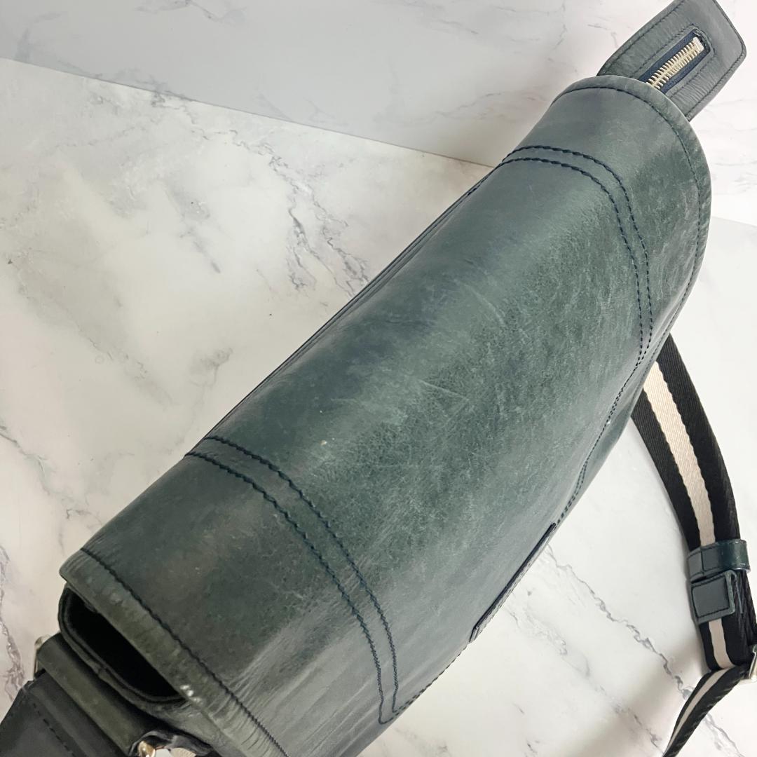 B837【本革】BALLY★ダークグリーン レザー ショルダーバッグ