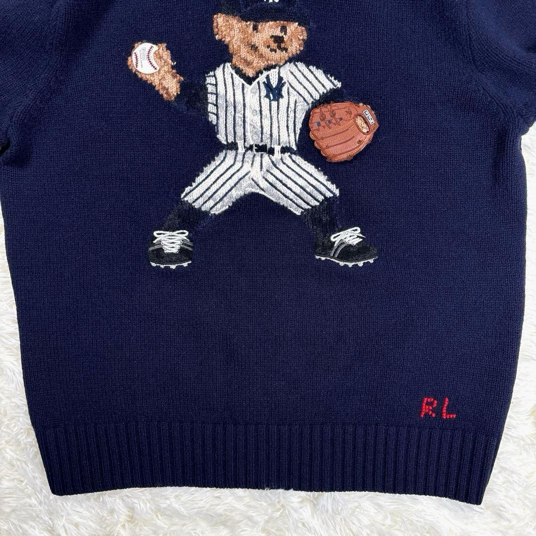 ✨MLBヤンキース✨ラルフローレン　ポロベア　ニット　セーター　ウール　紺　XL