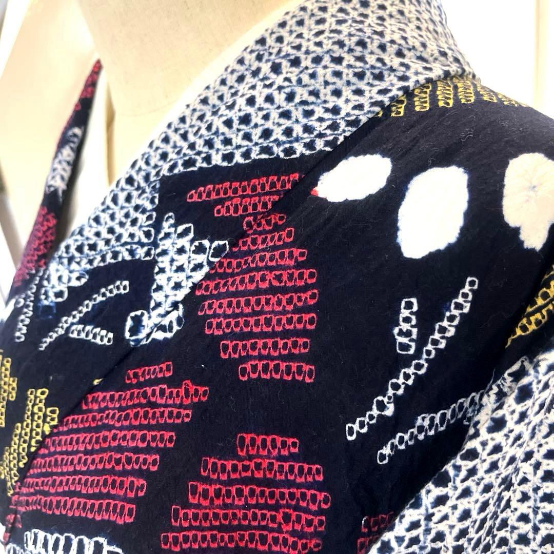 有松鳴海絞り夏着物 浴衣 大輪花繋ぎ菖蒲柄 洗い済み