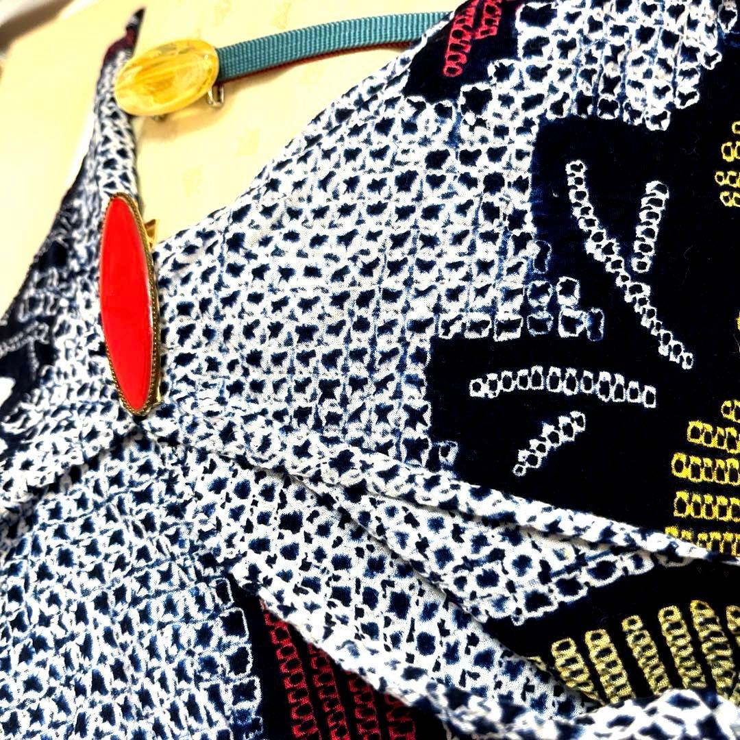 有松鳴海絞り夏着物 浴衣 大輪花繋ぎ菖蒲柄 洗い済み