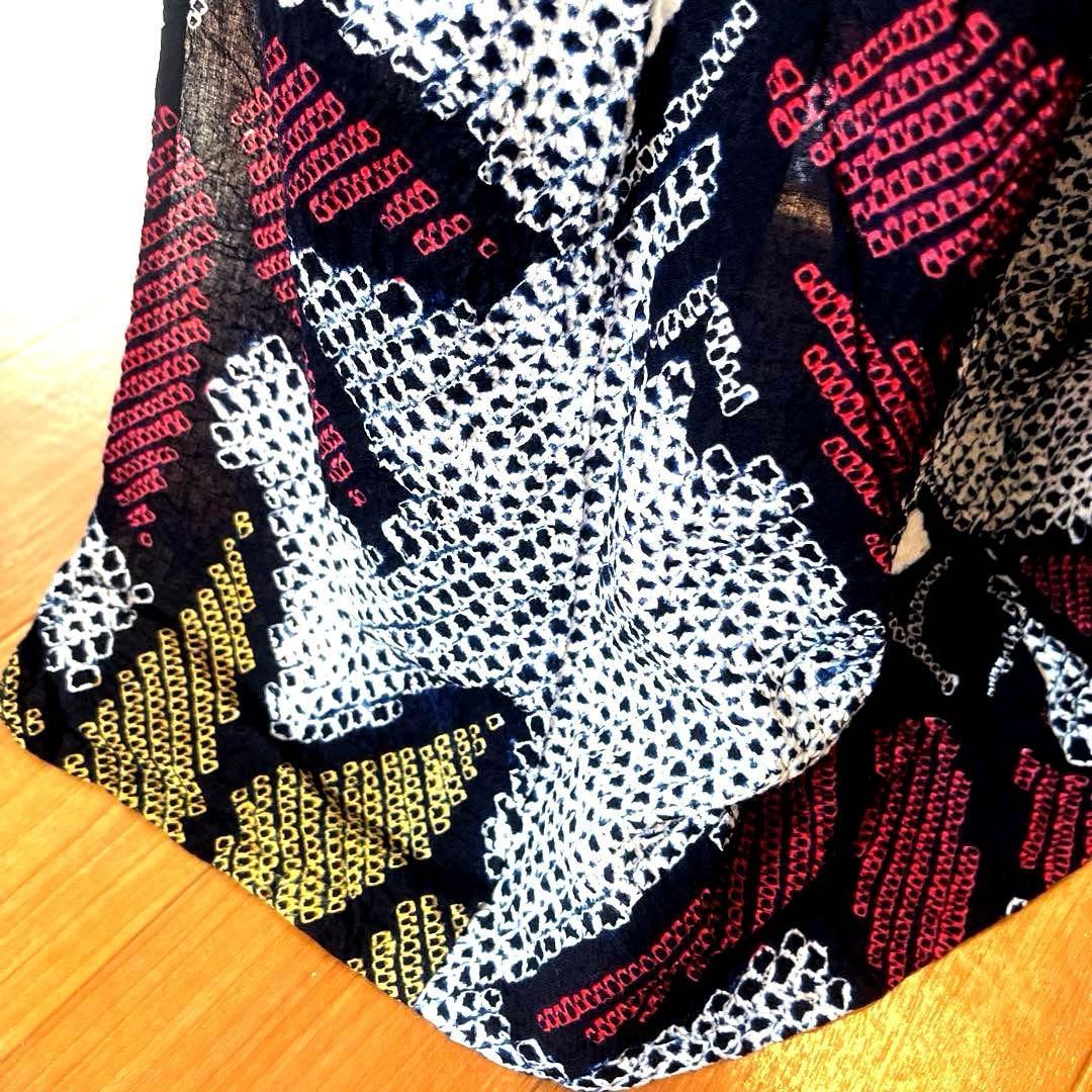 有松鳴海絞り夏着物 浴衣 大輪花繋ぎ菖蒲柄 洗い済み