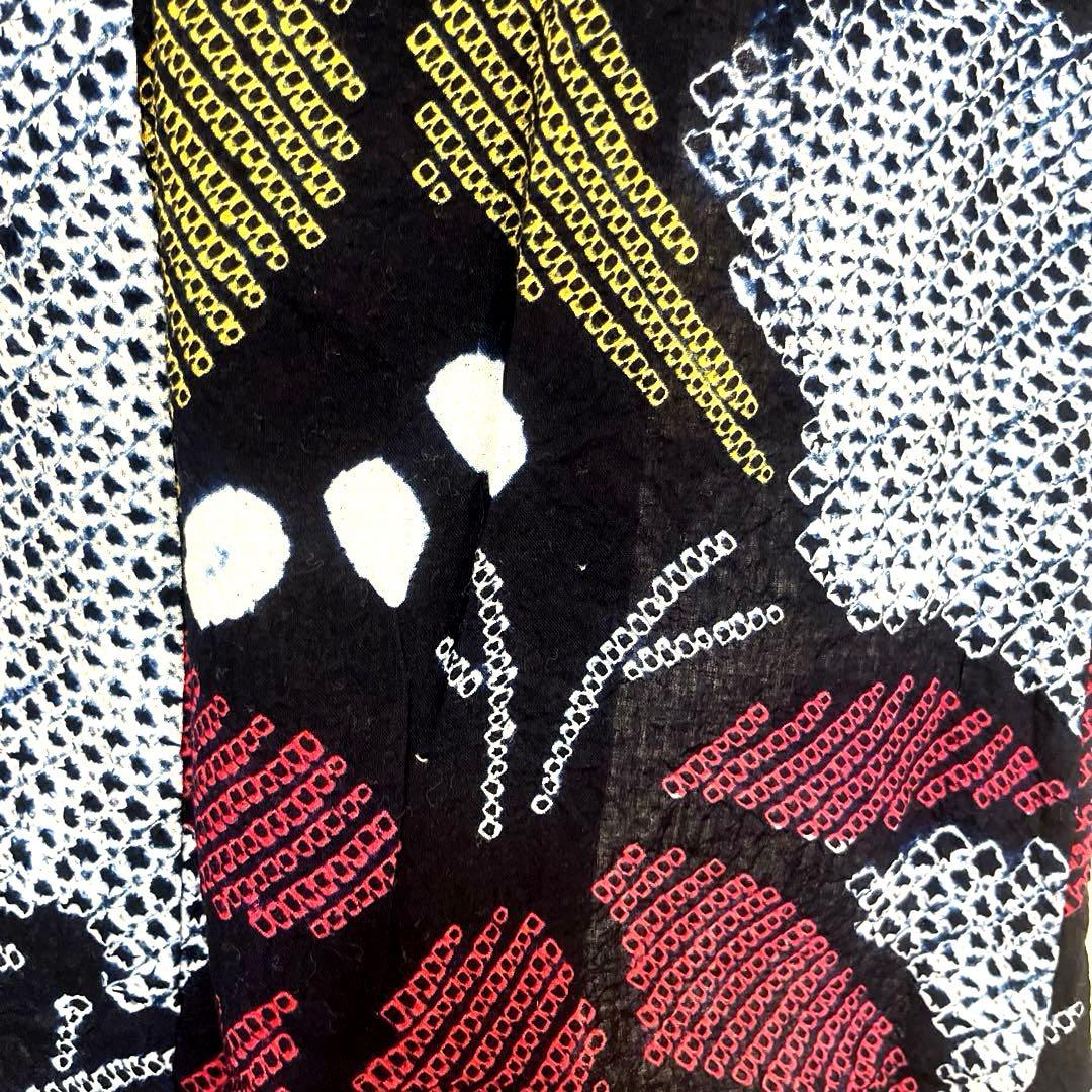 有松鳴海絞り夏着物 浴衣 大輪花繋ぎ菖蒲柄 洗い済み