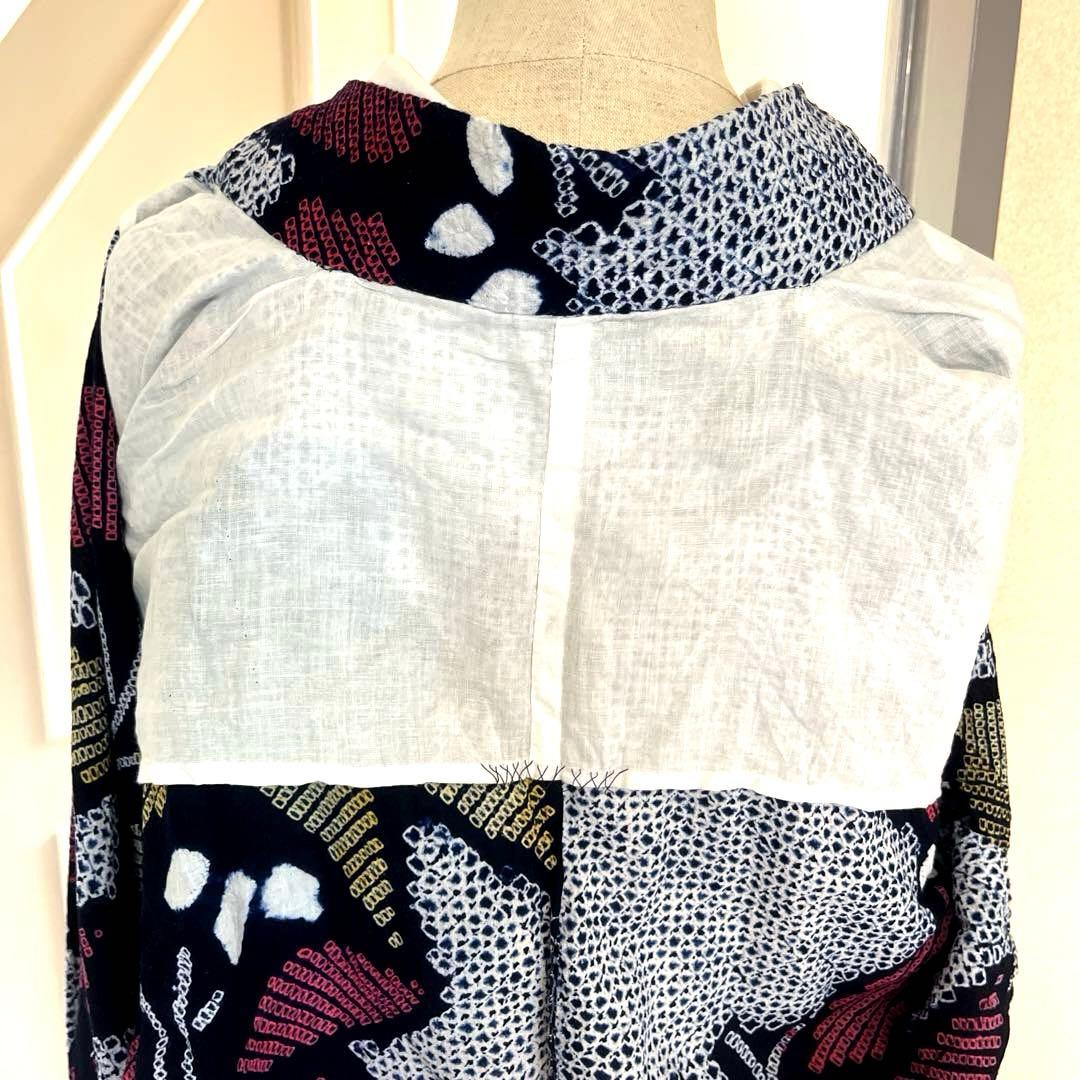 有松鳴海絞り夏着物 浴衣 大輪花繋ぎ菖蒲柄 洗い済み