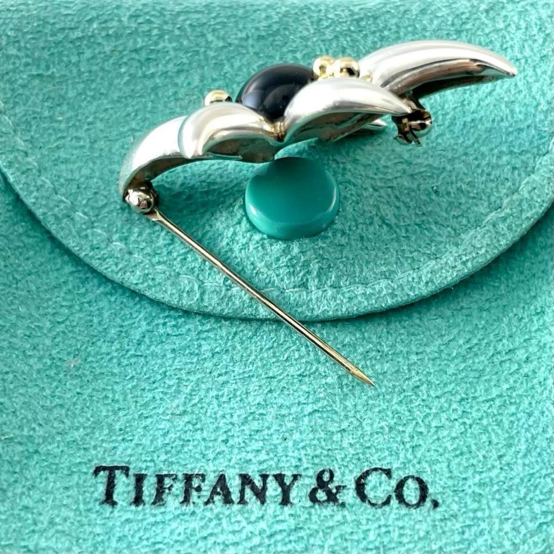 オールドティファニー 希少 オニキス フラワー コンビ ブローチ TZ2fe