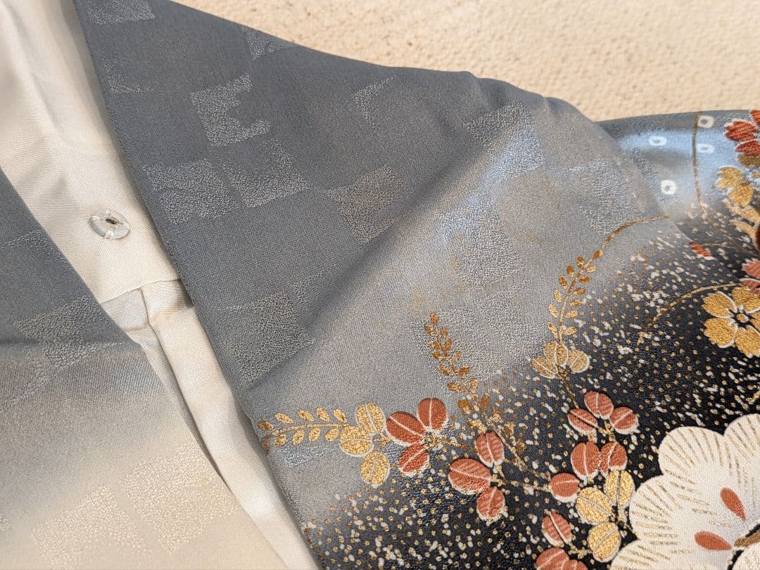 振袖フルセット 身丈155裄63 暈し染め 金銀彩 黒 グレー 逸品 成人式