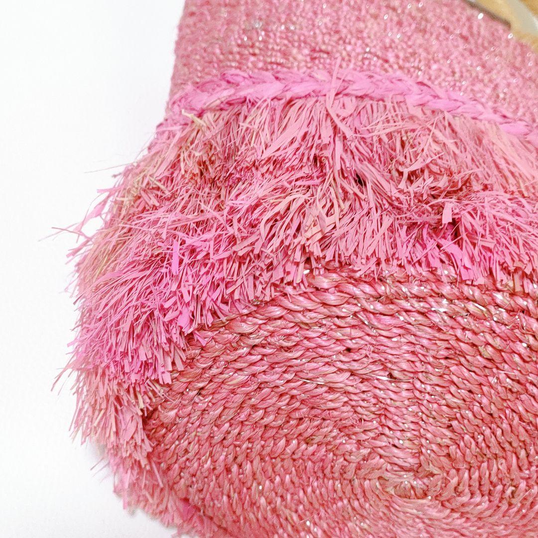 ①アルベルベロ / オレボレブラ フリンジかごバッグ 小ぶり ブタさん刺繍