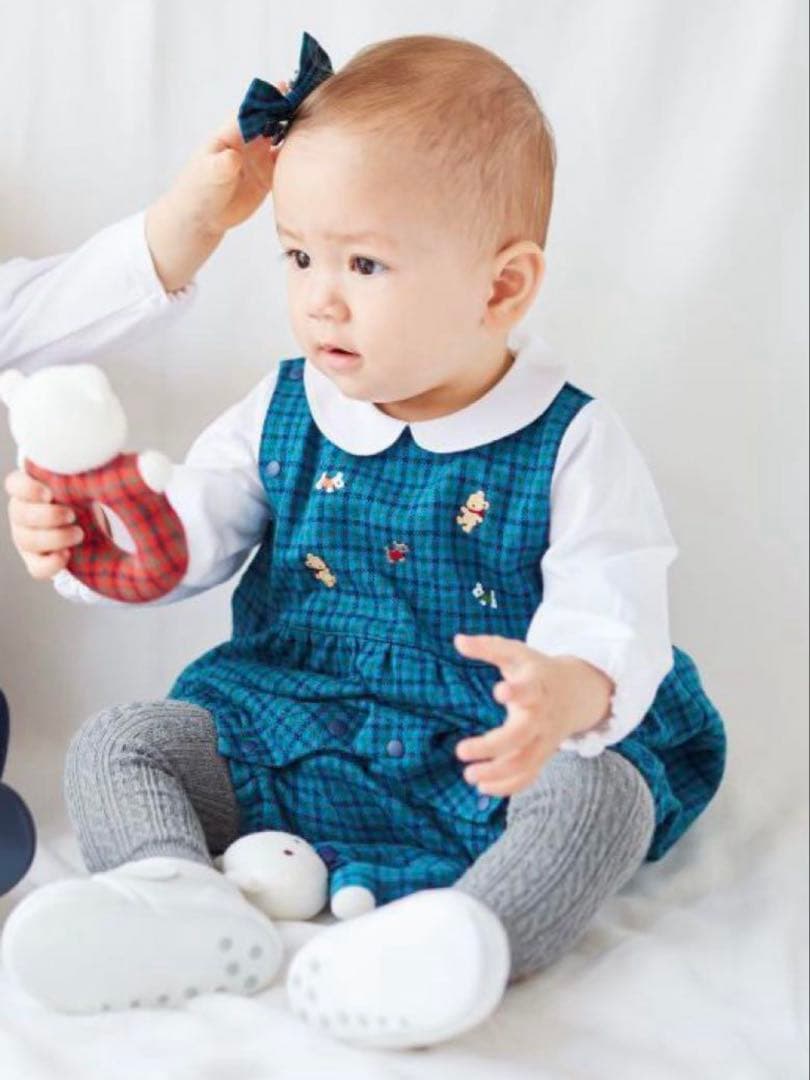 familiar チェック 襟付きロンパース 80