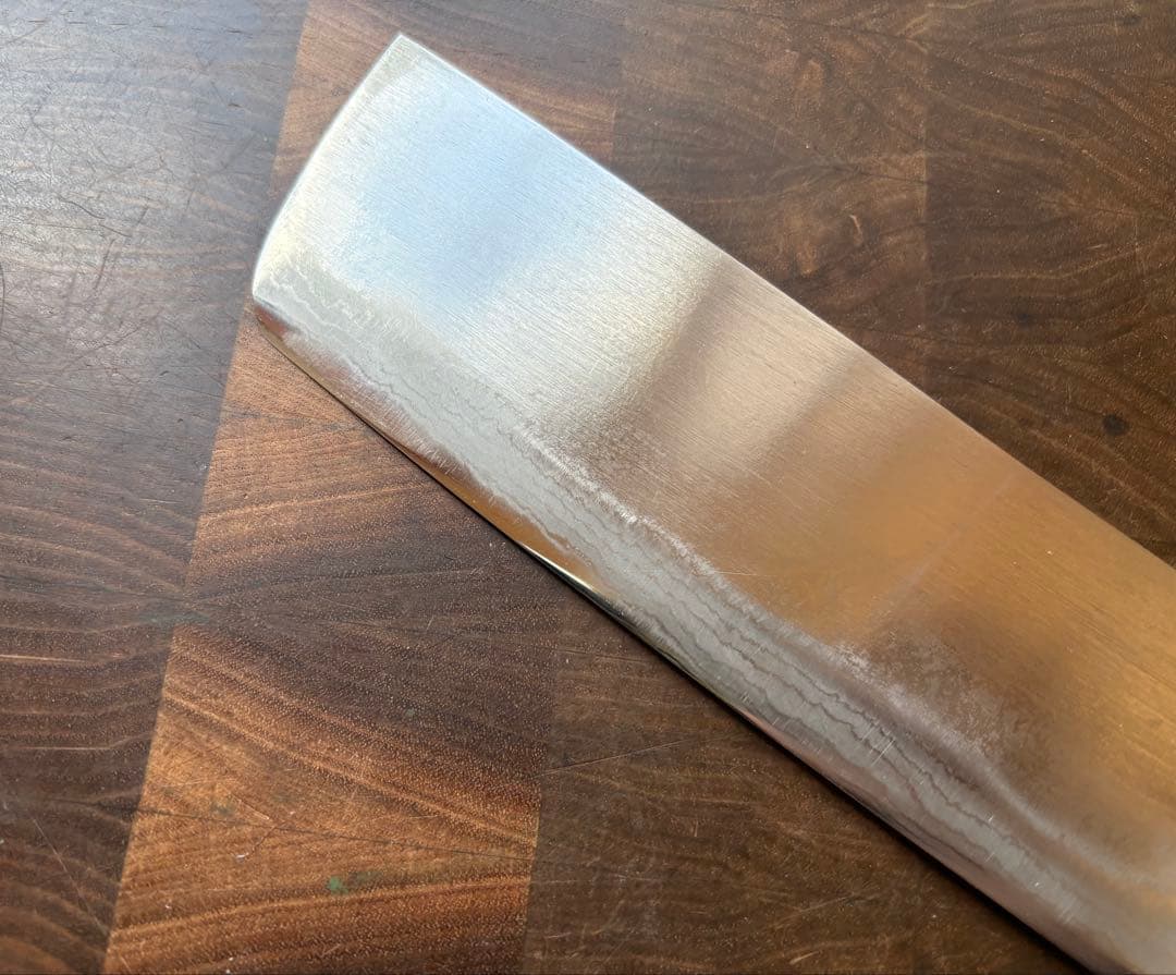 本家　稲葉屋　ダマスカス　墨流し　菜切　165mm 包丁　和包丁　白鋼　水牛朴柄