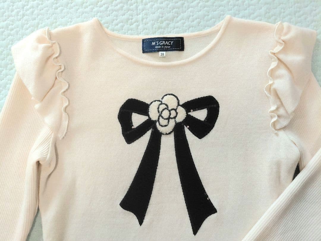 M’S GRACY リボン カメリア フリル ニット 38 美品