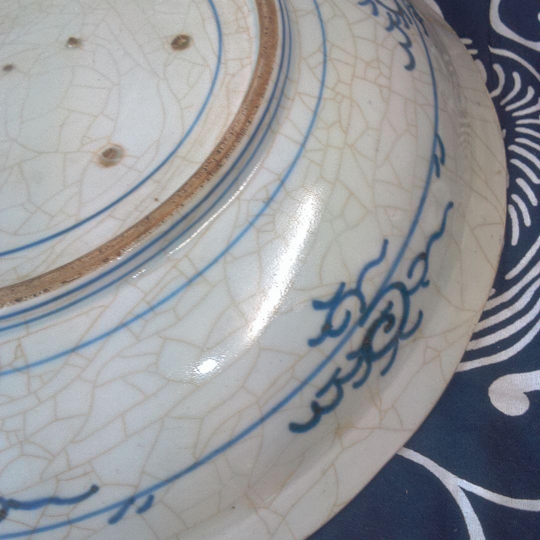 骨董６青い花柄の陶磁器平皿
