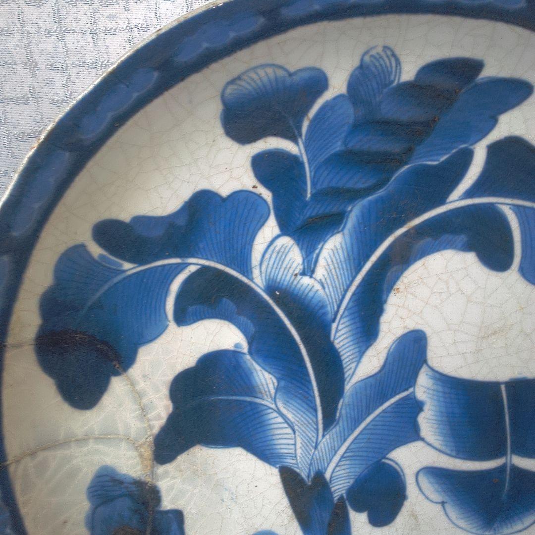 骨董６青い花柄の陶磁器平皿