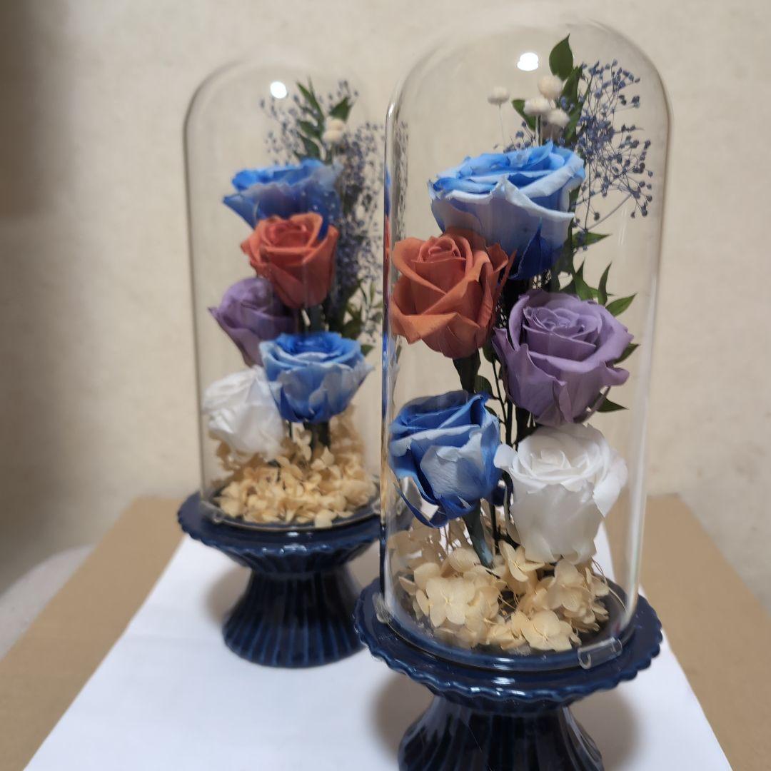 特選仏花　 大　一対 ガラスドーム入り プリザーブドフラワー　 造花無し