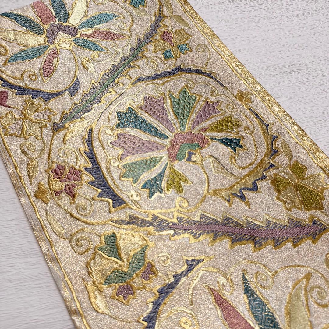 m-93 となみ帯 袋帯 六通 正絹 金糸