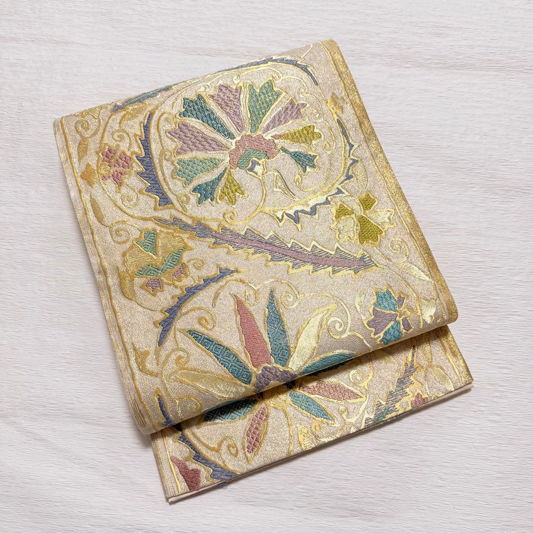 m-93 となみ帯 袋帯 六通 正絹 金糸