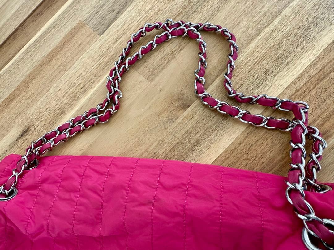 【希少/ピンク】CHANEL ナイロン マトラッセ チェーンショルダー シルバー
