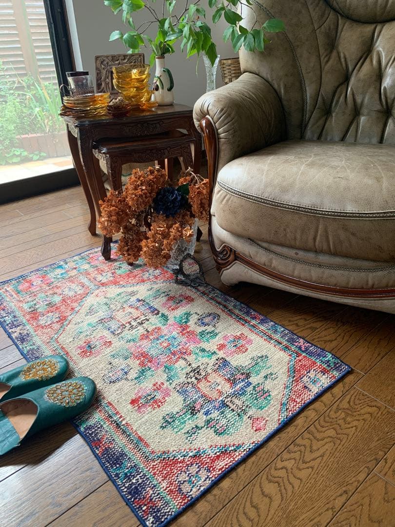 トルコヴィンテージラグ　テラコッタレッド　99×56 シャビー　ざっくり手織り