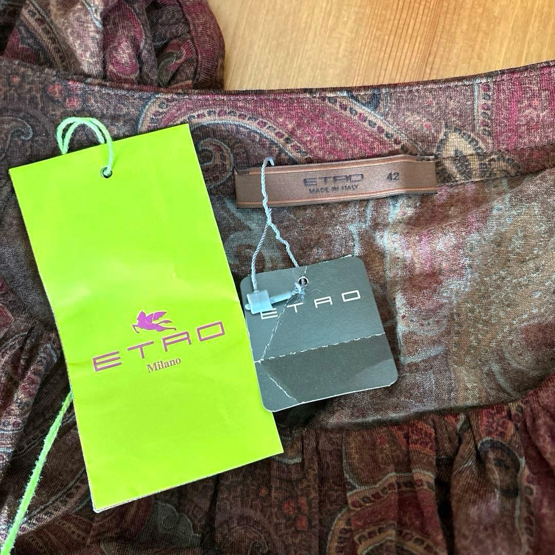 新品　エトロ　ETRO ペイズリー総柄　長袖ブラウス　カットソー　リボン　42
