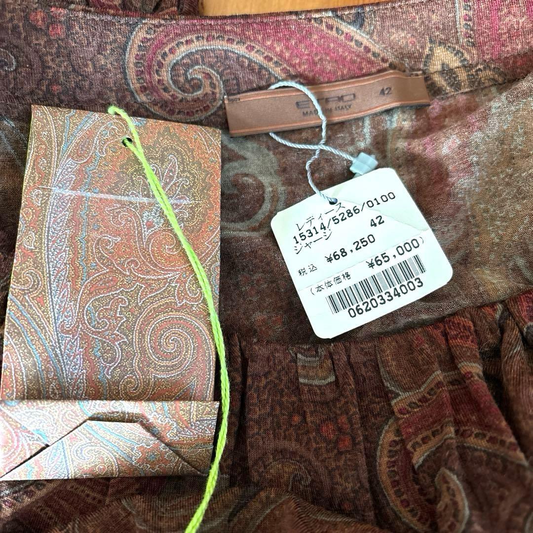 新品　エトロ　ETRO ペイズリー総柄　長袖ブラウス　カットソー　リボン　42