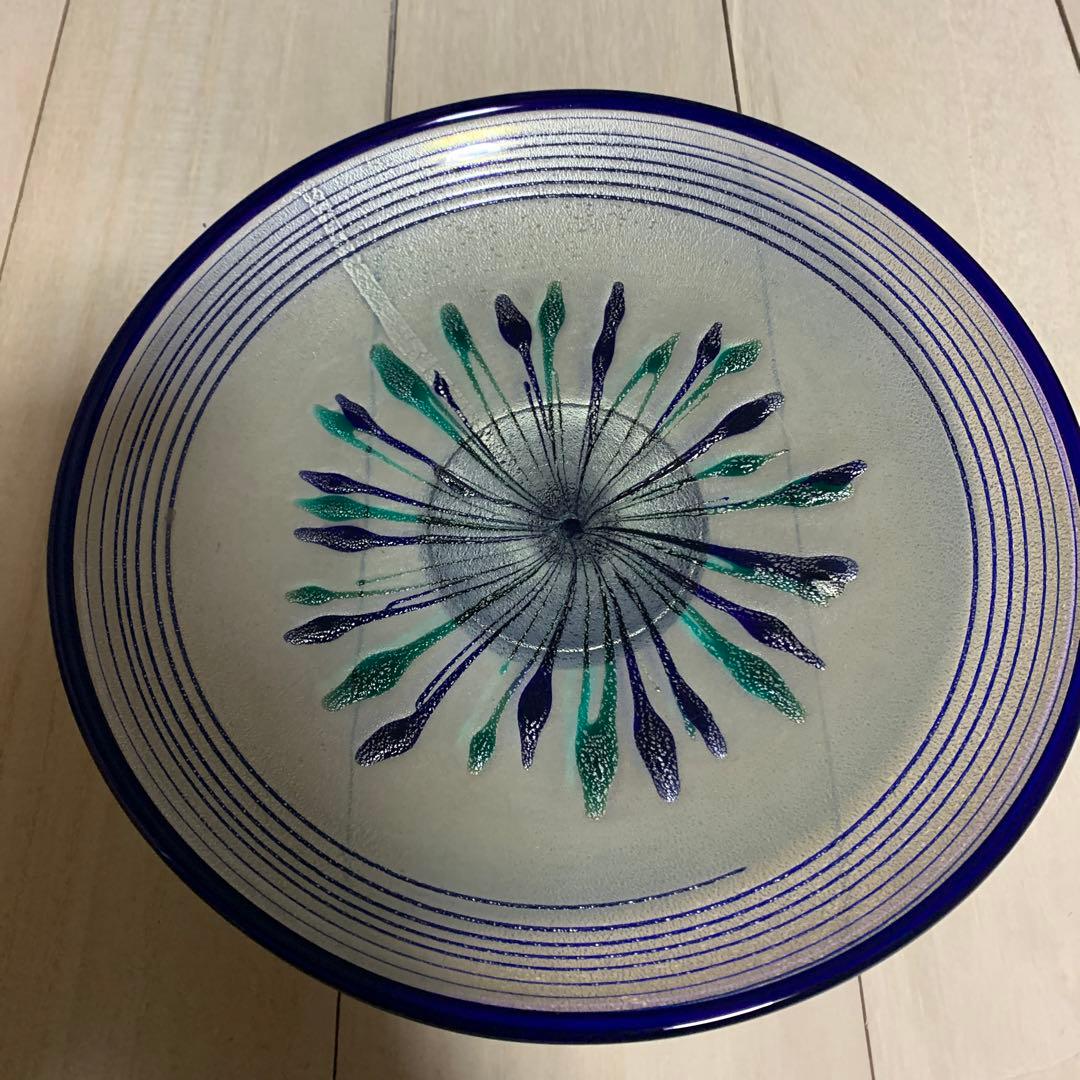 岩田久利　清流　ガラス　皿　共箱