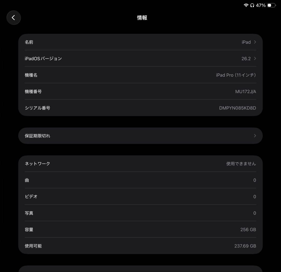 iPad Pro 11インチ 第1世代Wi-Fi+Cellular 256GB