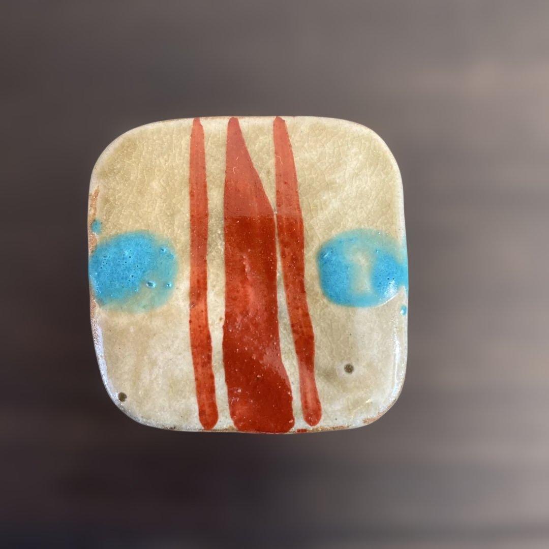 民藝　壺屋焼　やちむん　小橋川仁王　赤絵　緑釉点文　香合