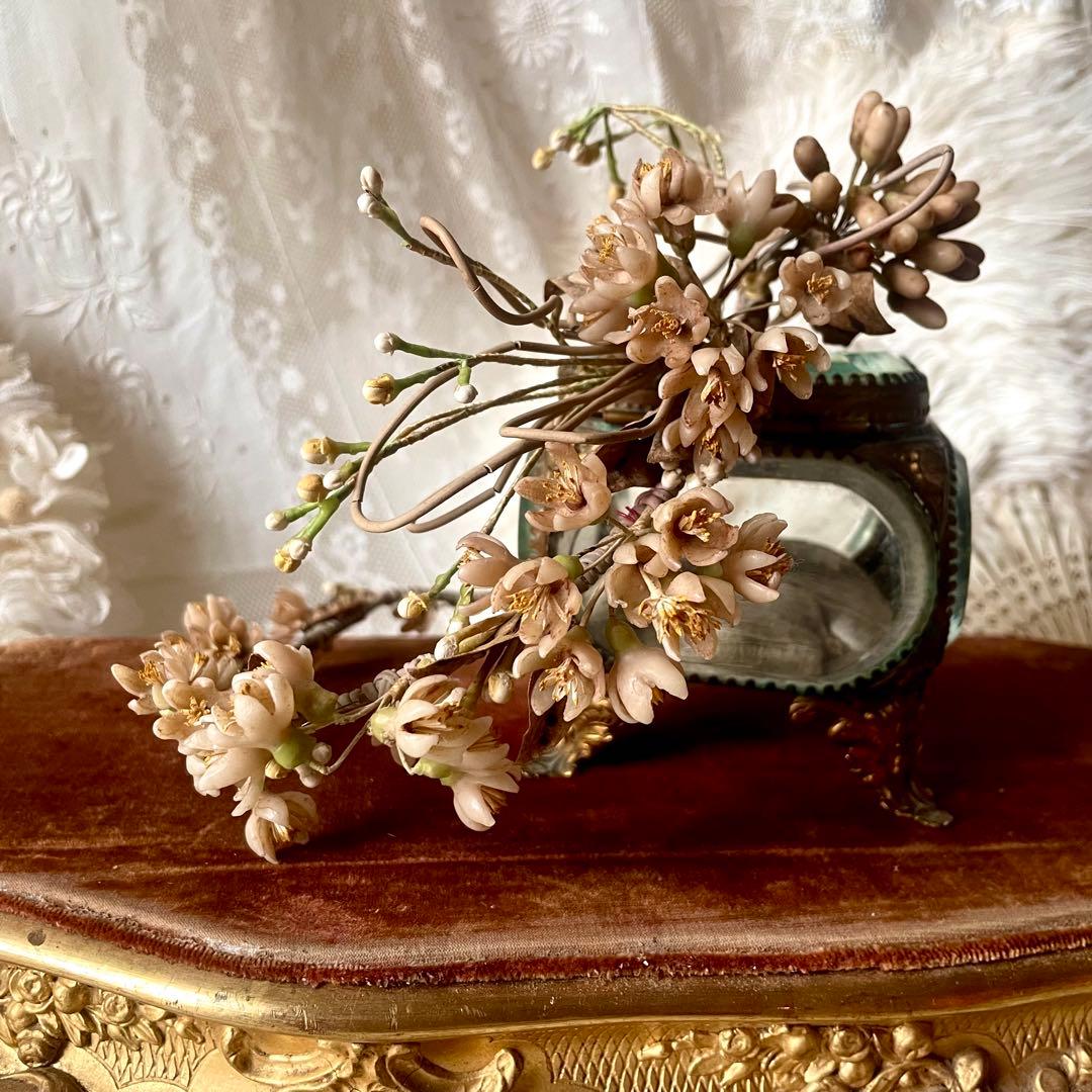 ワックスフラワーティアラ　花冠　ヘッドドレス　マリアージュ　フランスアンティーク