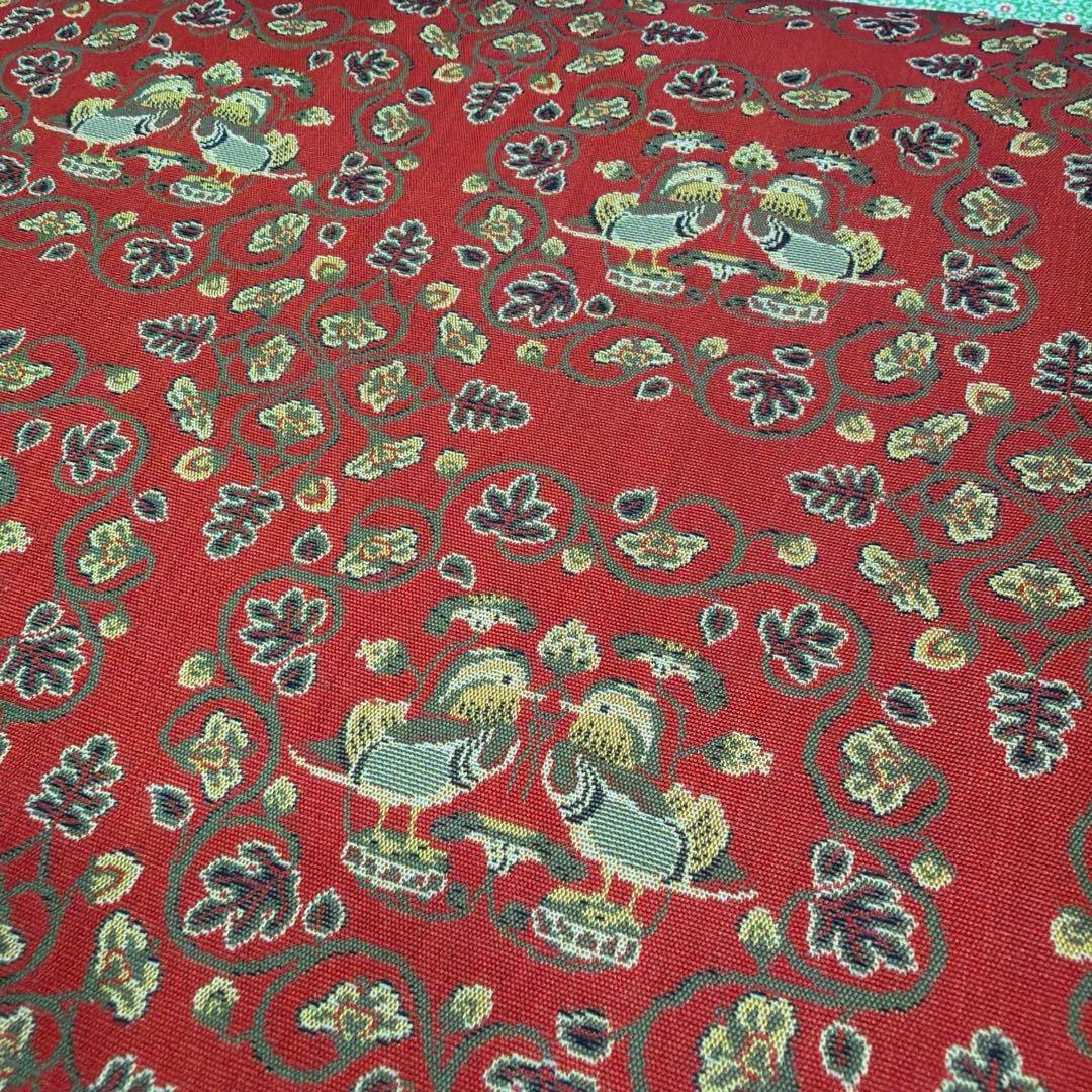 龍村美術織物-名古屋帯-赤￼地鴛鴦唐草柄￼