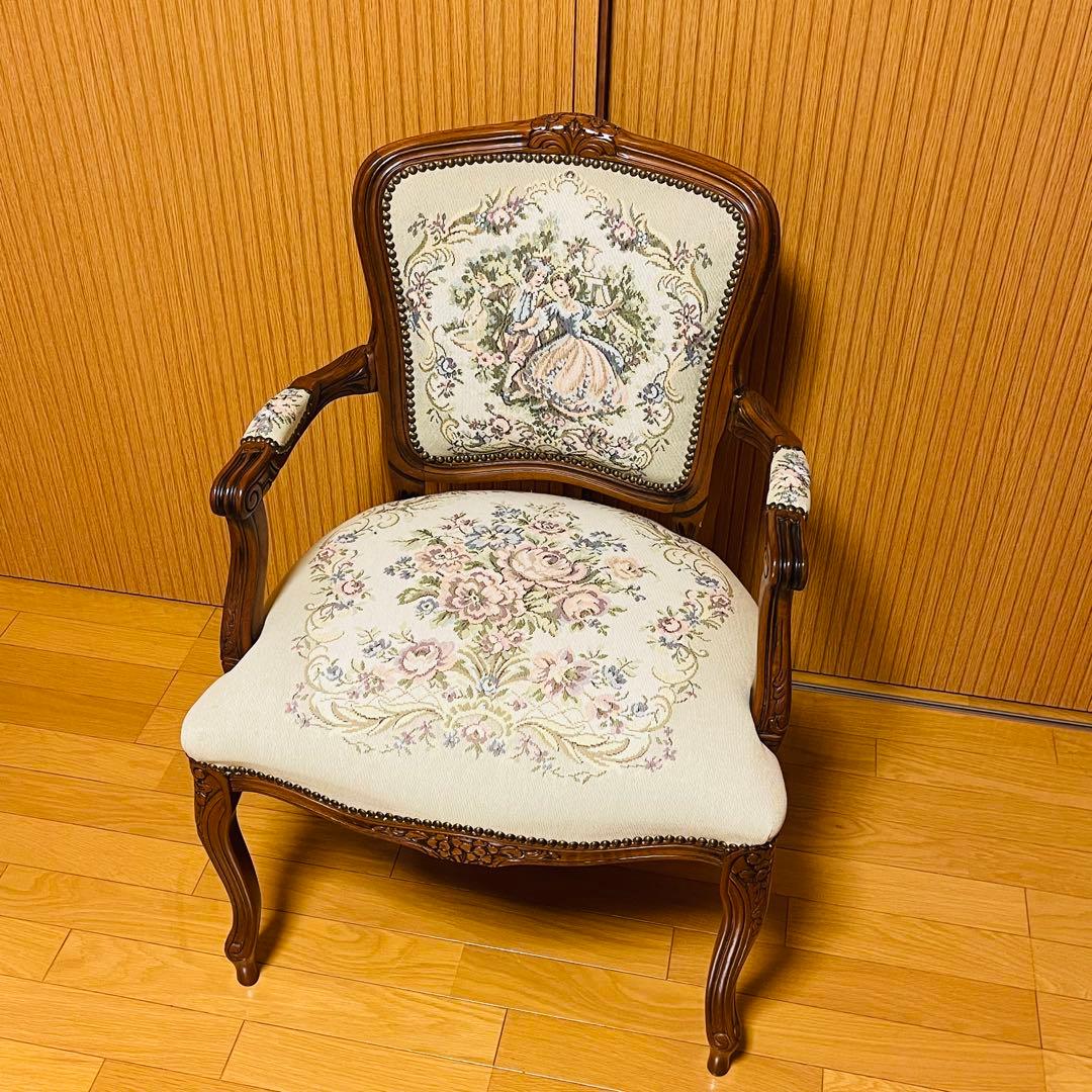 【美品】仏フランス アンティーク家具 プチポワン アームチェア ゴブラン織り